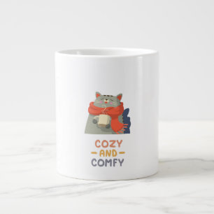 Taza De Café Gigante Acogedor y cómodo gato Naranja Scarf Invierno cáli