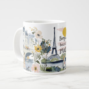 Taza De Café Gigante Acuarela Bonjour París Hermoso