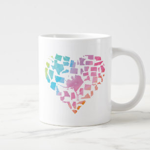 Taza De Café Gigante Acuarela Corazón de Estados Unidos
