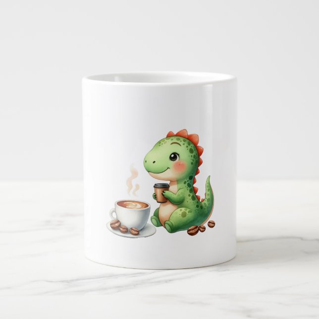Taza De Café Gigante acuarela Cute Dinosaur T Rex beber café (Frente)