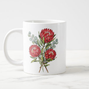Taza De Café Gigante Acuarela de Ramo de Protea Carmesí