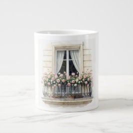 Taza De Café Gigante Acuarela del balcón de París en rosa
