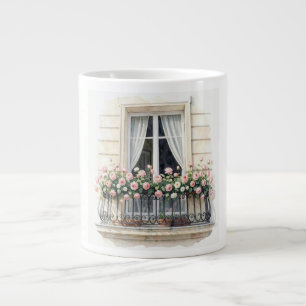Taza De Café Gigante Acuarela del balcón de París en rosa