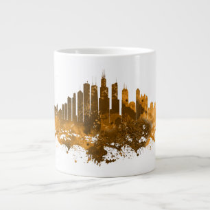 Taza De Café Gigante Acuarela del Skyline de Chicago en naranja