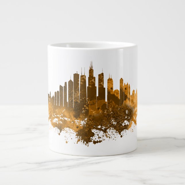 Taza De Café Gigante Acuarela del Skyline de Chicago en naranja (Frente)