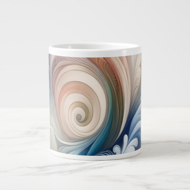 Taza De Café Gigante Acuarela Fantasía Pastel Floral Azul & Crema (Frente)