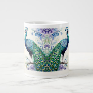 Taza De Café Gigante Acuarela floral de pavo real
