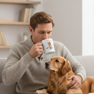 Taza De Café Gigante Acuarela  Golden Retriever  Personalizar