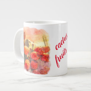 Taza De Café Gigante Acuarela Pear Pear Cactus Frutos Cielo Rojo