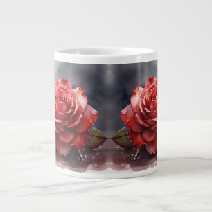 Taza De Café Gigante acuarela Una rosa roja con gotas de agua en sus Pe