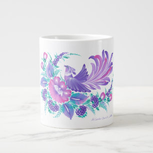 Taza De Café Gigante Acuarelas de arte popular ucraniano Petrikivka fir
