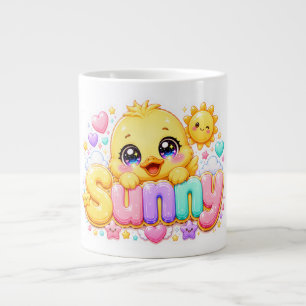 Taza De Café Gigante Adorable Kawaii Pollito Soleado Nombre Pastel Rosa