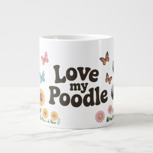 Taza De Café Gigante Adorable Poodle Lover Design con girasoles