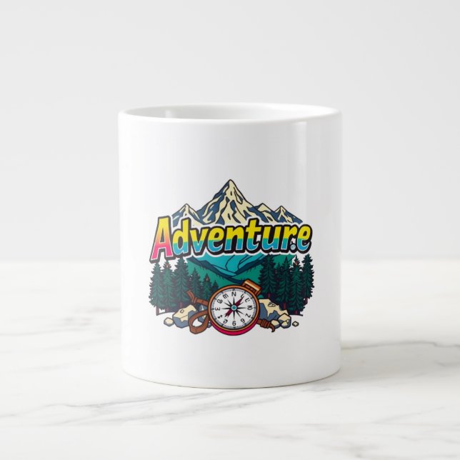 Taza De Café Gigante Adventure Mountain – Outdoor Hiking Nature Design  (Frente)