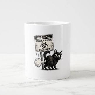 Taza De Café Gigante Advertencia Peligro Biológico Liberado Gato Negro 