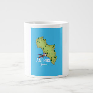 Taza De Café Gigante Afiche de viaje ilustrado del mapa griego de Andro