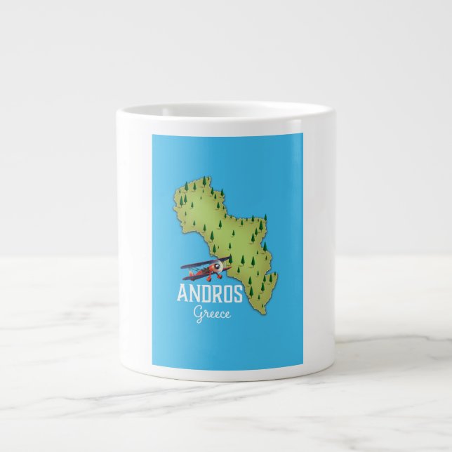 Taza De Café Gigante Afiche de viaje ilustrado del mapa griego de Andro (Frente)