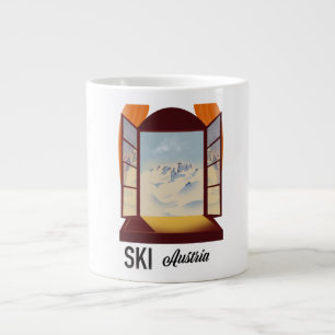 Taza De Café Gigante Afiche de viaje por la ventana de Ski Austria.