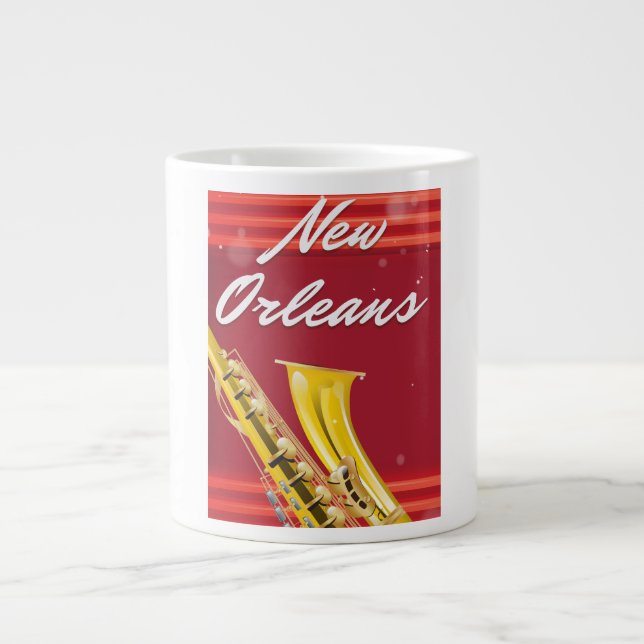 Taza De Café Gigante Afiche de viaje saxofón de Nueva Orleans (Frente)
