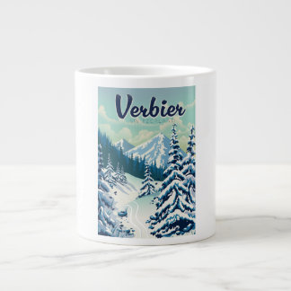 Taza De Café Gigante Afiche de viajes Verbier Suiza