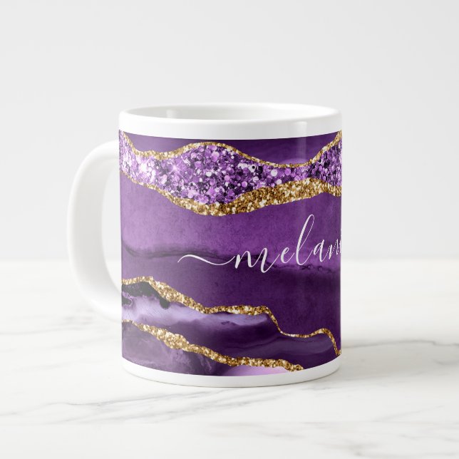 Taza De Café Gigante Agple violeta púrpura Purpurina de oro Geode Nombr (Izquierda)