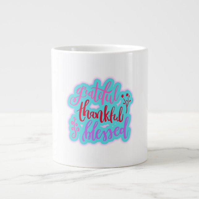 Taza De Café Gigante Agradecida Cita Bendecida (Frente)