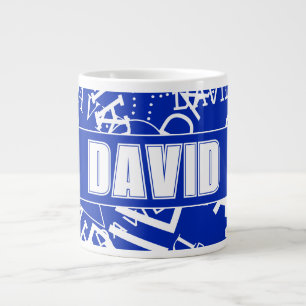 Taza De Café Gigante Agrega cualquier nombre, collage de nombres en azu