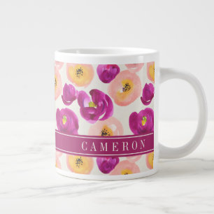 Taza De Café Gigante Agregar su nombre  Patrón botánico acuarela