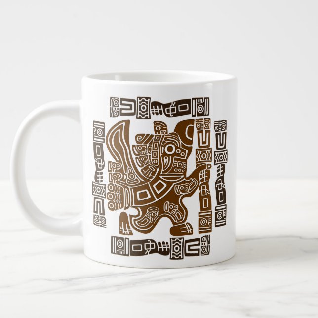 Taza De Café Gigante Águila azteca guerrera arte tribal antiguo (Izquierda)