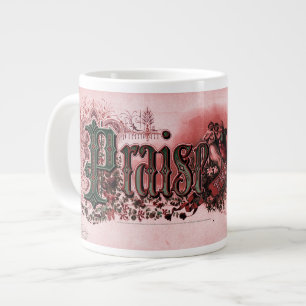 Taza De Café Gigante "Alabado Sea El Señor" Rojo y Verde Profundo