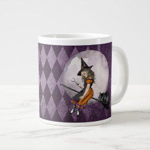 Taza De Café Gigante Alicia de Halloween en la luna de gatos de Cheshir