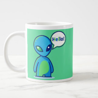 Taza De Café Gigante Alienígena azul lindo diciendo hola