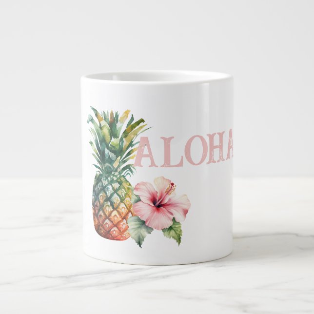 Taza De Café Gigante Aloha Hibiscus Flower Pineapple (Frente)