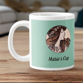 Taza De Café Gigante Alphonse Mucha Art Nouveau Mujer Con Flores