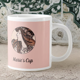 Taza De Café Gigante Alphonse Mucha Art Nouveau mujer con flores rosas