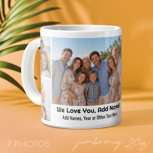 Taza De Café Gigante Amamos Agregar Nombre - Colaje de Fotos con 7 Foto