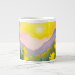 Taza De Café Gigante Amanecer sobre montañas cubiertas de nieve y lago
