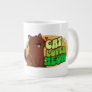 Taza De Café Gigante Amante de gatos Meow - gato marrón