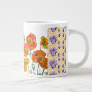 Taza De Café Gigante Amapola Naranja Roja Flor de Acuarela Pintura de M
