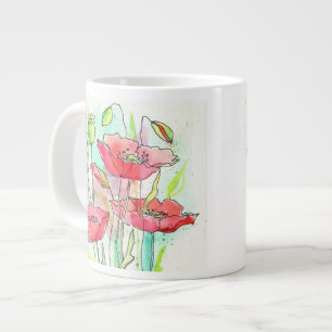Taza De Café Gigante Amapolas pintadas de la acuarela