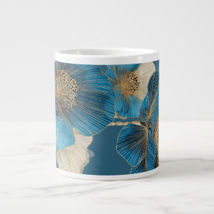 Taza De Café Gigante Amarillo Botánico de Amapola Azul Línea Arte Flora