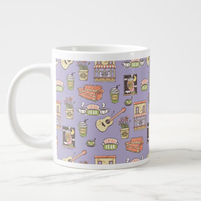 Taza De Café Gigante AMIGOS™ | Patrón de iconos morados (Izquierda)