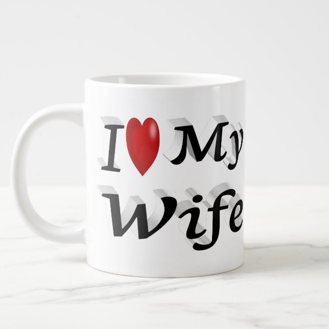Taza De Café Gigante Amo a mi esposa lindo texto negro (Izquierda)