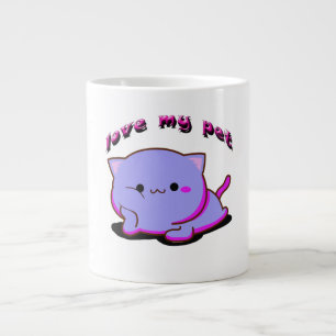 Taza De Café Gigante AMO A MI FUchsia Y A LA KITTEN DE PURPLE