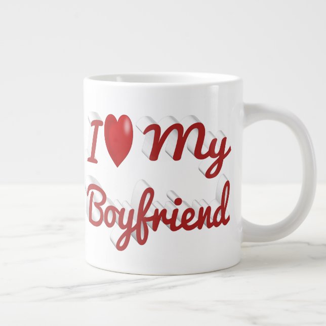 Taza De Café Gigante Amo a mi novio un lindo texto rojo (Derecha)