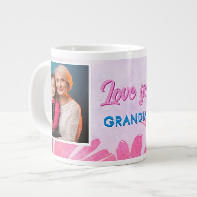 Taza De Café Gigante Amor lindo, abuela Flores rosadas 2 fotos (Izquierda)