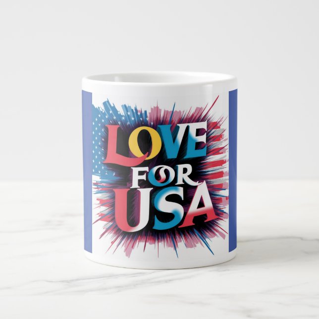 Taza De Café Gigante "Amor por la Mug Patriótica de EEUU" (Frente)