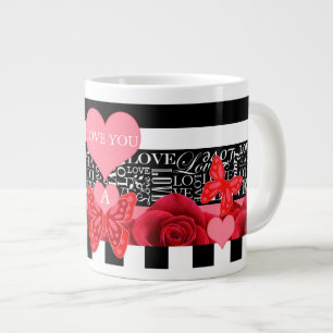 Taza De Café Gigante Amor y Rosas Mug estilo pizarra