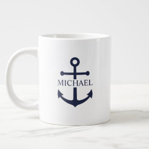Taza De Café Gigante Ancla Azul Marino Personalizado Nombre