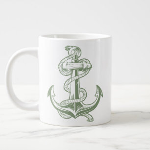 Taza De Café Gigante Ancla Náutica (Oliva Claro)